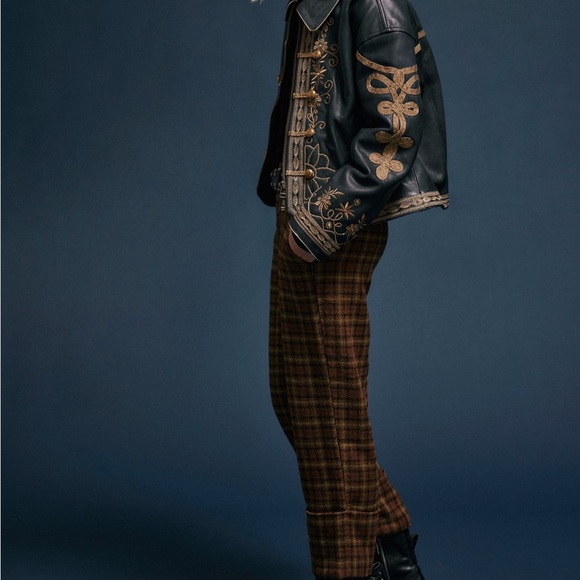 Sold Out We The Free People Lana Black and Gold Leather Jacket Embroidery XS - Picture 3 of 7